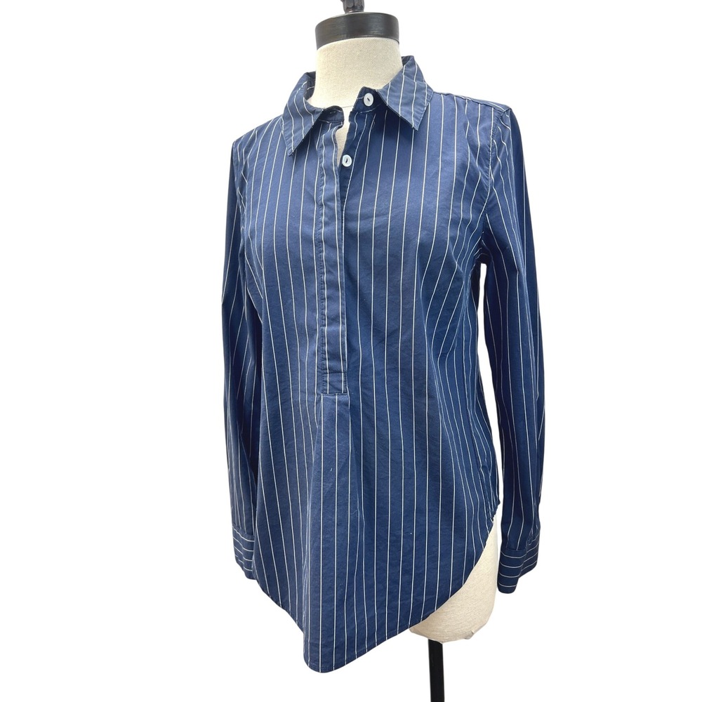 Universal Standard Popover Shirt Womens 3XS Blue Excellent Pinstripe Long Sleeve